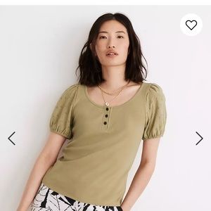 Madewell Eyelet-Sleeve Henley Tee (white)